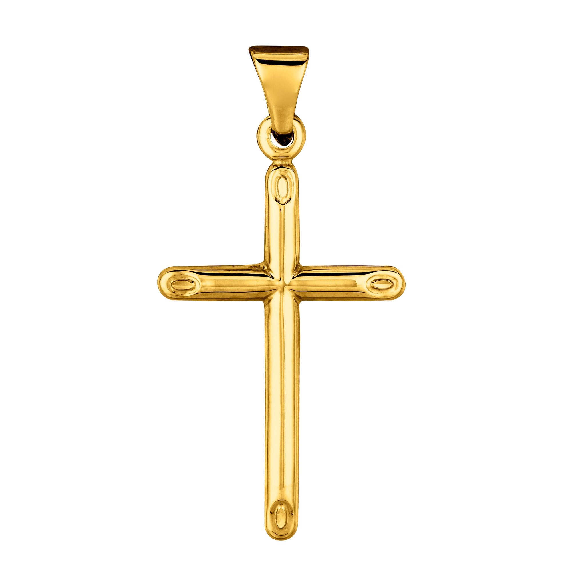 Colgante de cruz de tubo redondo brillante de oro amarillo de 14 quilates, joyería de diseño fino para hombres y mujeres