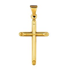Ciondolo croce a tubo tondo lucido in oro giallo 14k, gioielli di design per uomini e donne