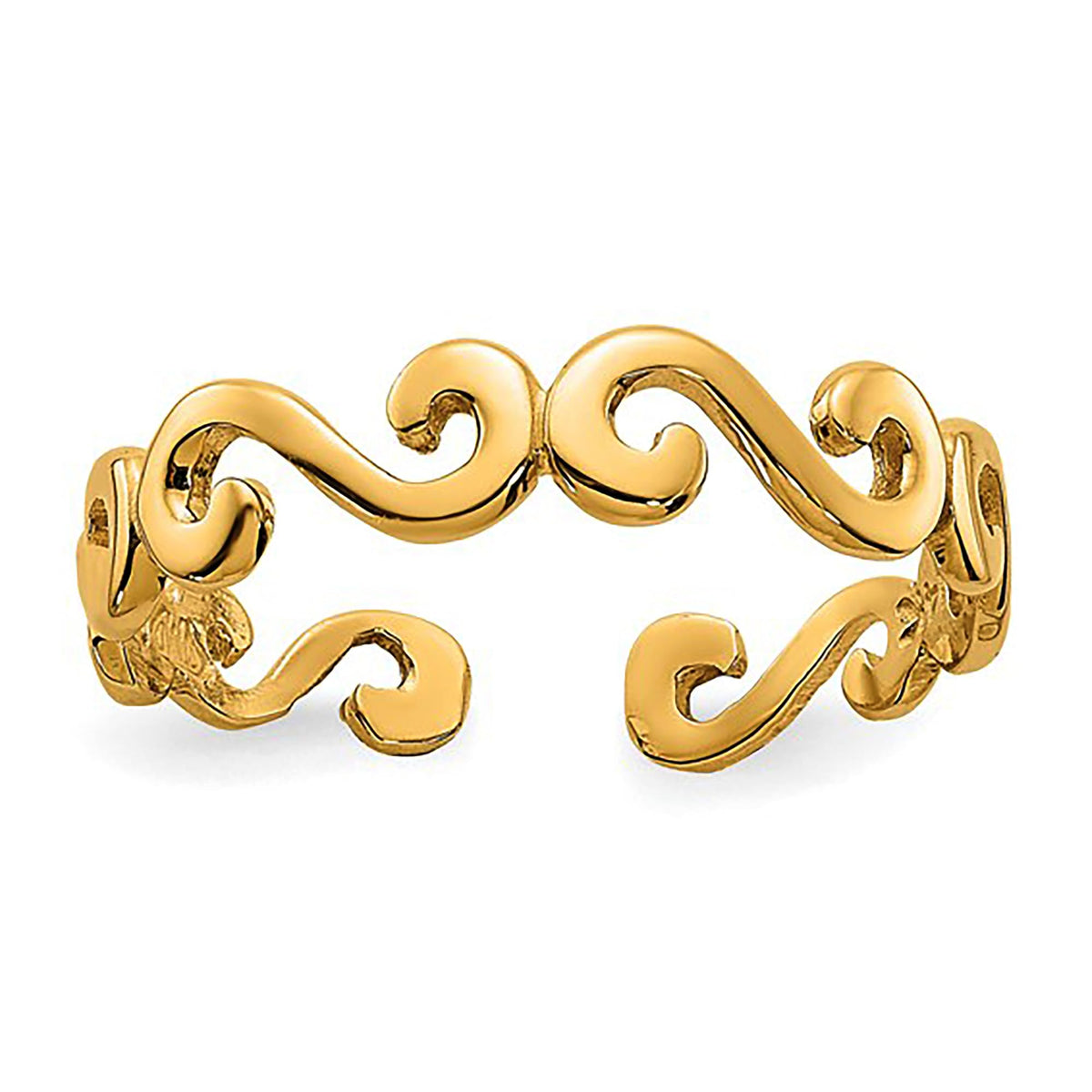 14K gult ekte gull Swirl Design Cuff Style Justerbar Toe Ring fine designer smykker for menn og kvinner