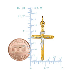 Colgante de crucifijo de tubo redondo de oro de 2 tonos de 14 quilates, joyería de diseño fino para hombres y mujeres