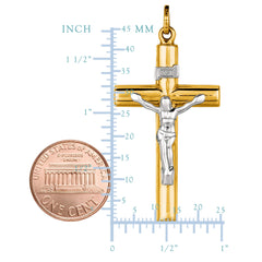 14k 2 Tone Gold Round Tube Crucifix Pendant