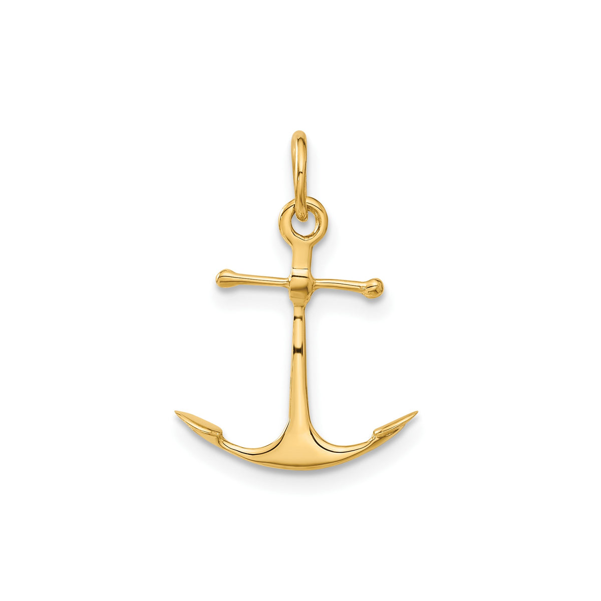 14K Yellow Gold Anchor Pendant Charm, 3D Design, 19x15mm