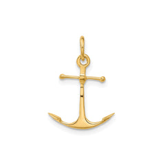 14K Yellow Gold Anchor Pendant Charm, 3D Design, 19x15mm