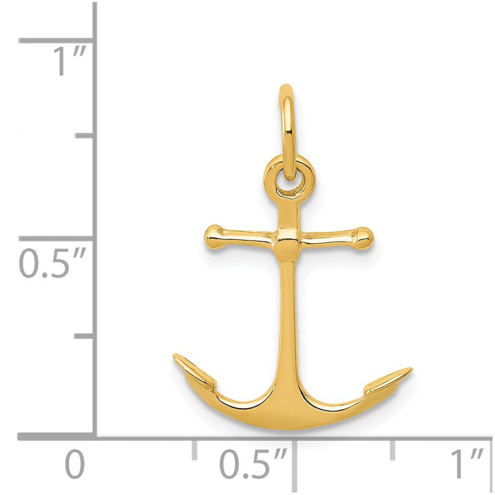 14K Yellow Gold Anchor Pendant Charm, 3D Design, 19x15mm