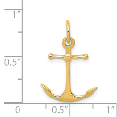 14K Yellow Gold Anchor Pendant Charm, 3D Design, 19x15mm
