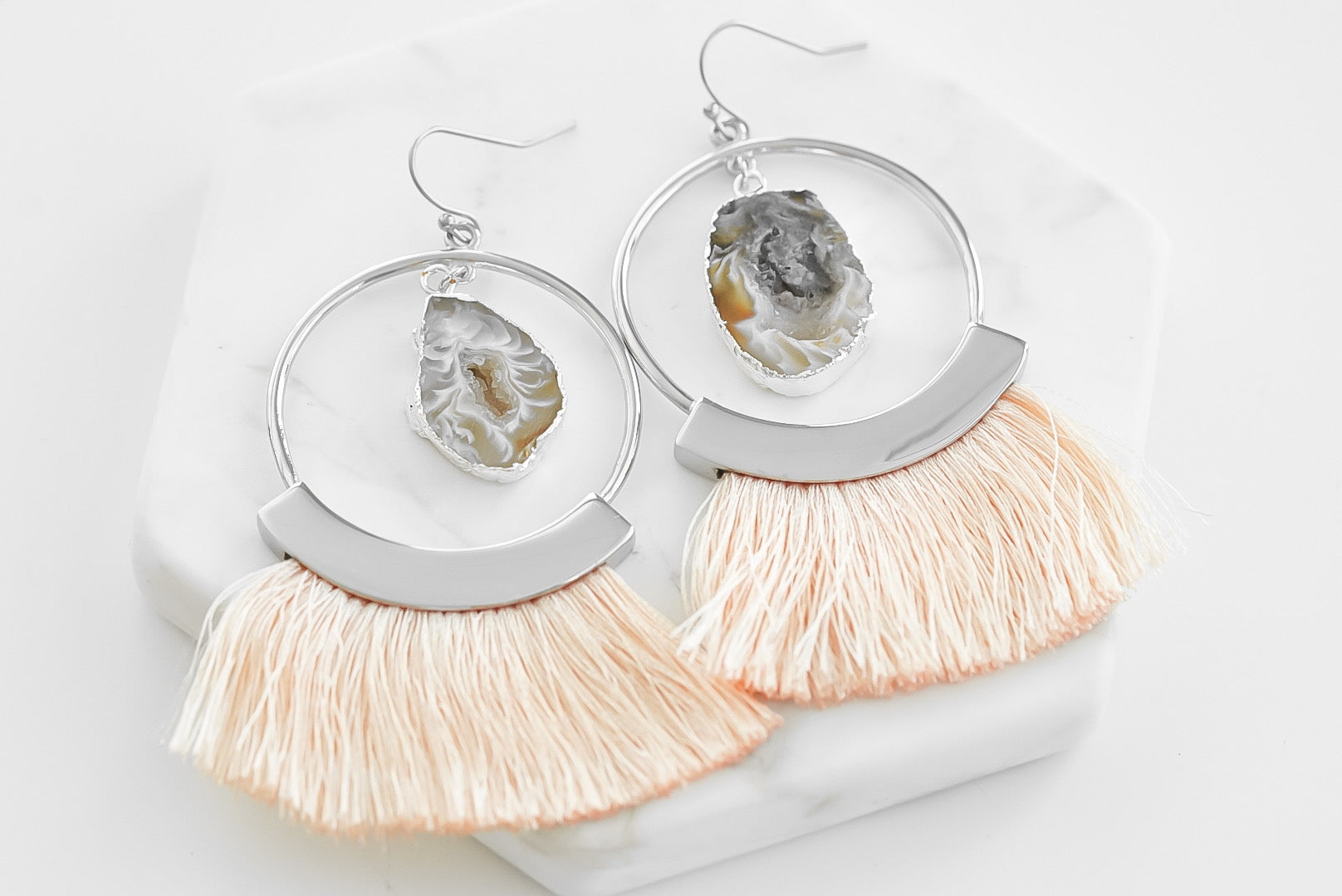 Agate Collection - Silver Punch Fringe Earrings fine designer jewelry for men and women