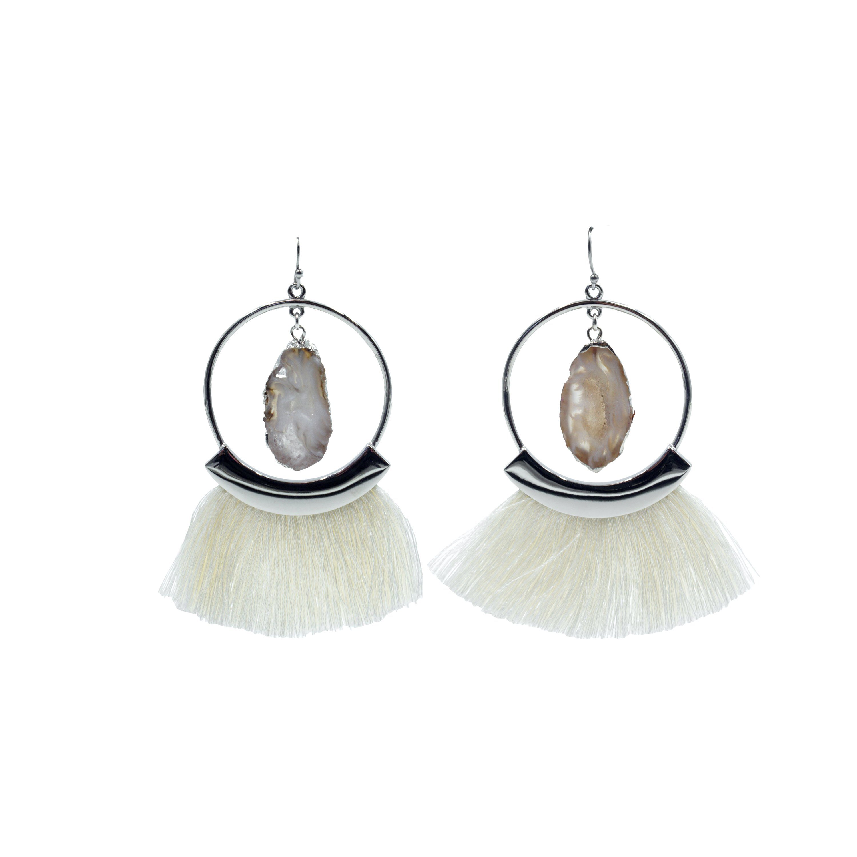Colección Agate - Pendientes con flecos de plata cenizo joyería fina de diseño para hombres y mujeres