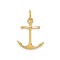 14K Yellow Gold Anchor Pendant Charm, 3D Design, 19x15mm
