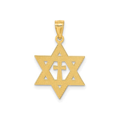 14K Yellow Gold Star of David with Cross Pendant, Diamond-Cut Design, 26mm x 16mm