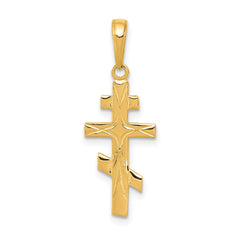 14k Real Solid Yellow Gold Eastern Orthodox Cross Pendant, 27x11mm