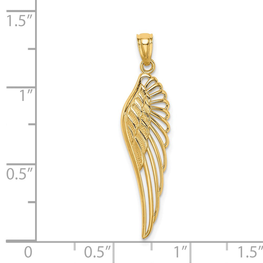 14K Yellow Gold Angel Wing Pendant, 33mm Length