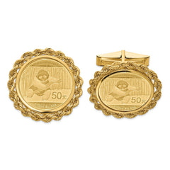 Wideband Distinguished Coin Jewelry Herren-Manschettenknöpfe aus poliertem 14-karätigem Echtgold mit Seilmontage und 1/10-Unzen-Panda-Münzenfassung, feiner Designerschmuck für Männer und Frauen