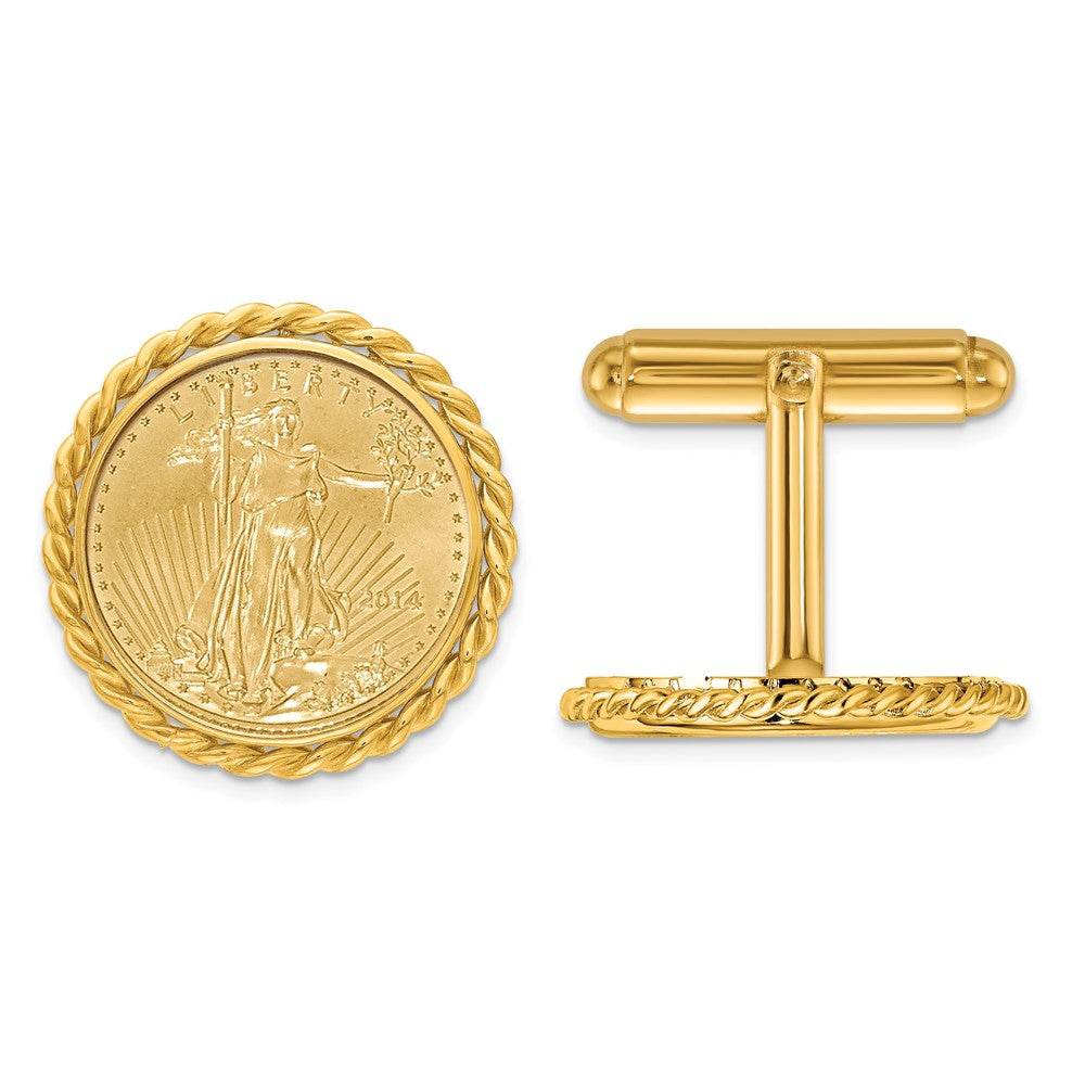 Wideband Distinguished Coin Jewelry Herren-Manschettenknöpfe aus poliertem, verdrehtem 14-karätigem Gold mit 1/10oz American Eagle-Münzenfassung, feiner Designer-Schmuck für Männer und Frauen