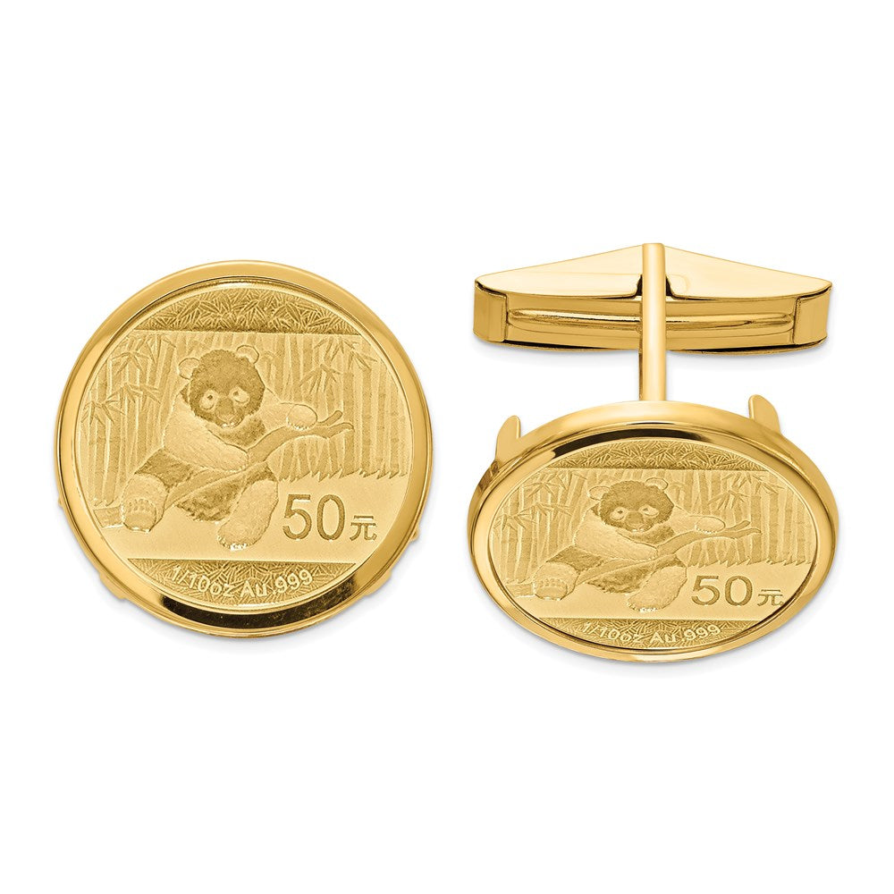Wideband Distinguished Coin Jewelry Herren-Manschettenknöpfe aus 14-karätigem Echtgold, poliert, klassisch montiert, 1/10oz Panda-Münzenfassung, edler Designerschmuck für Männer und Frauen