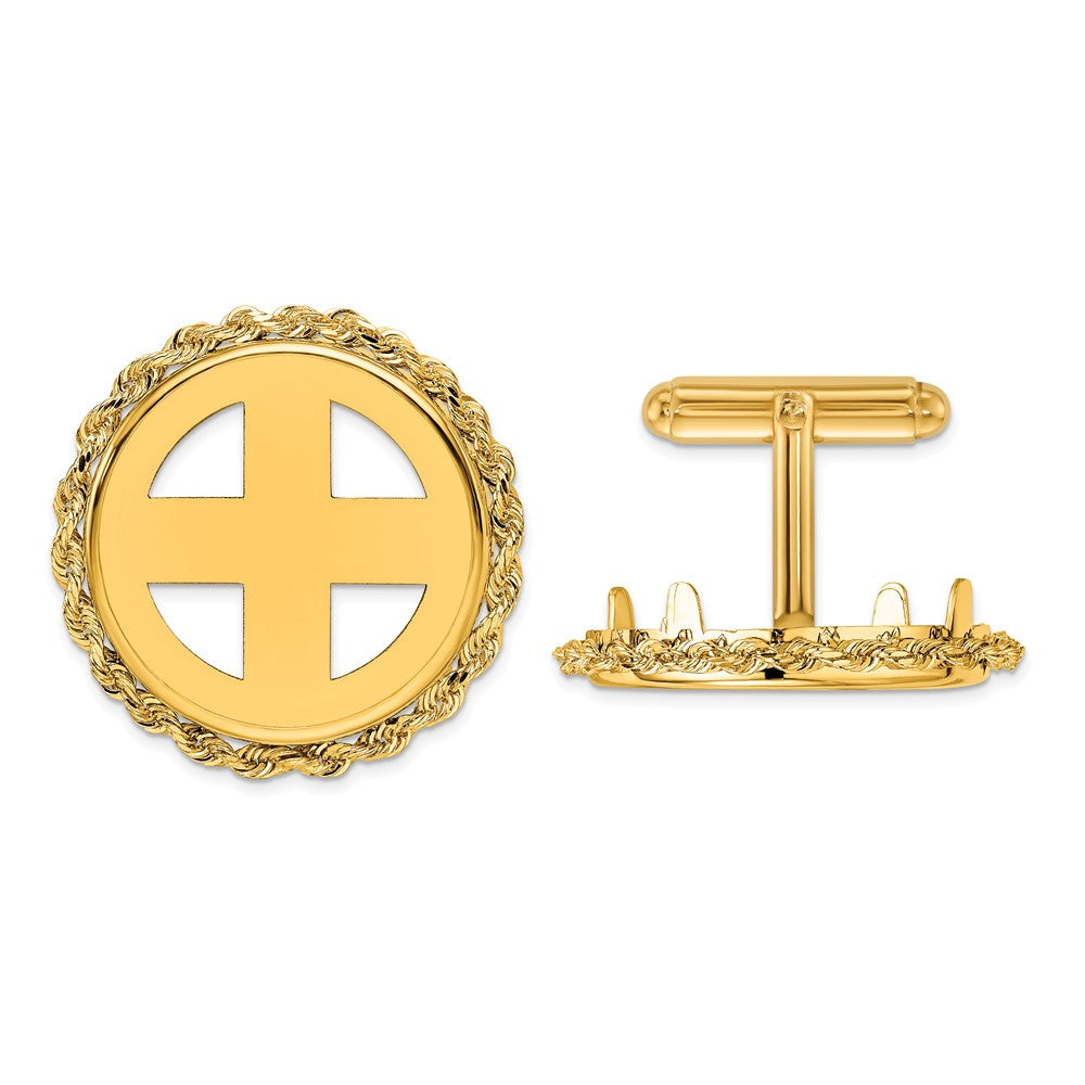 Wideband Distinguished Coin Jewelry Herren-Manschettenknöpfe aus 14-karätigem Echtgold mit poliertem Seil und 21,6 mm Münzlünette, feiner Designerschmuck für Männer und Frauen
