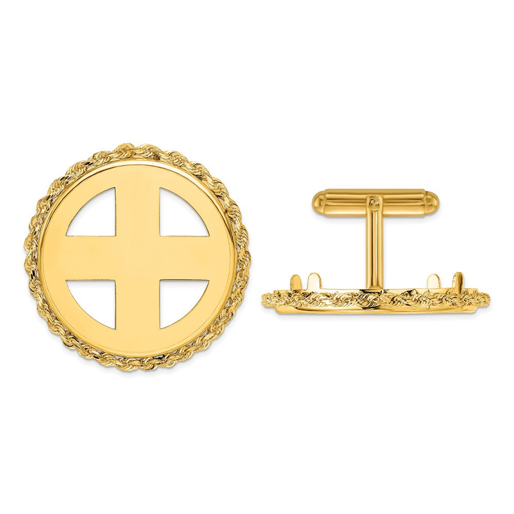 Wideband Distinguished Coin Jewelry Herren-Manschettenknöpfe aus 14-karätigem Echtgold mit poliertem Seil und 27,0 mm Münzlünette, feiner Designerschmuck für Männer und Frauen