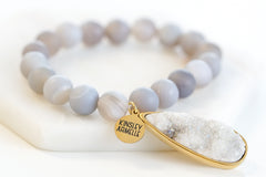 Collection Druzy - Bracelet goutte en quartz cendré, bijoux de créateur raffinés pour hommes et femmes