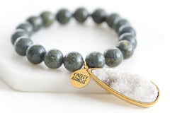 Collection Druzy - Bracelet goutte en quartz mousse, bijoux de créateur raffinés pour hommes et femmes