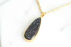 Druzy Collection - Raven Quartz Drop Necklace fine designer jewelry for men and women