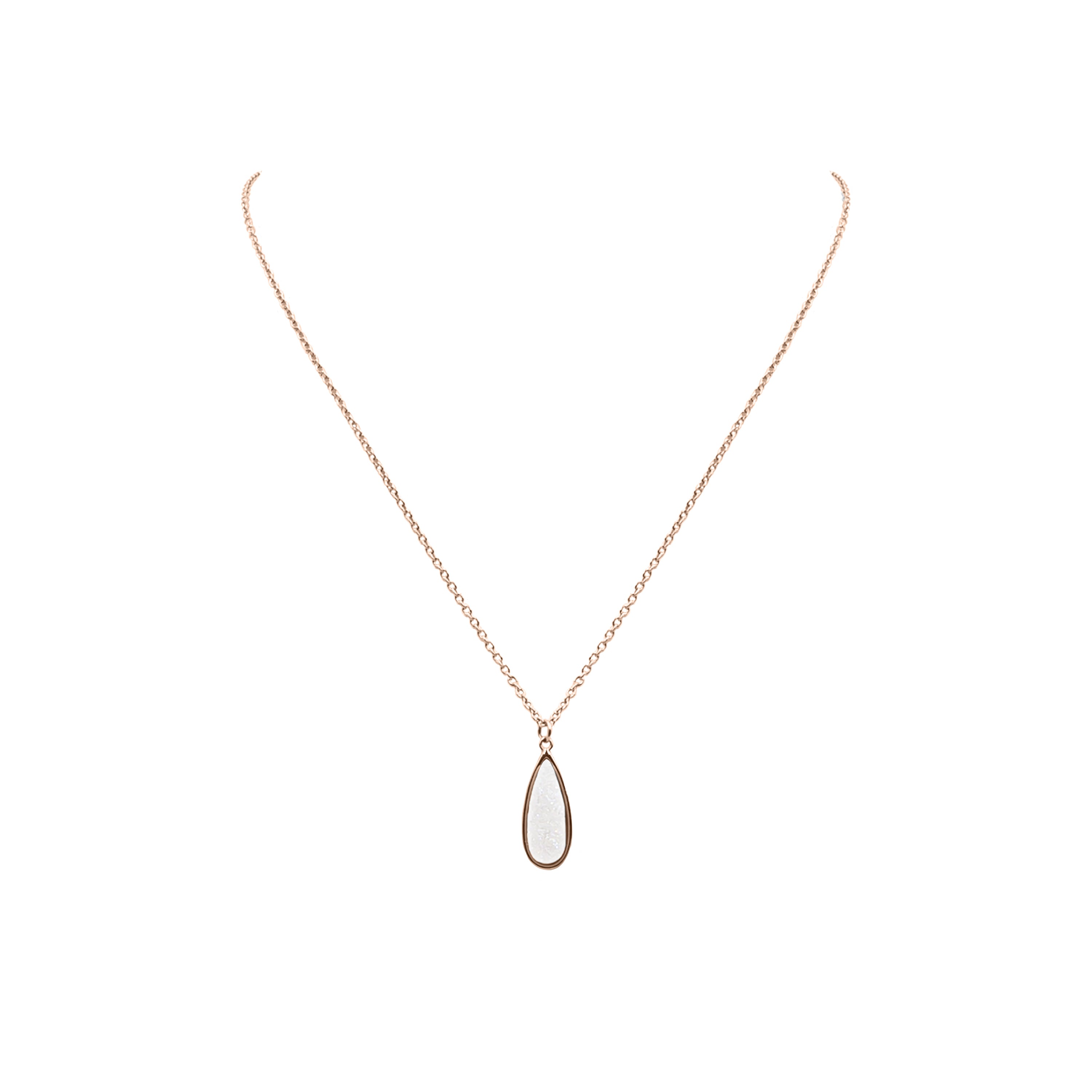 Druzy Collection - Rose Gold Petite Quartz Drop Halskæde fine designer smykker til mænd og kvinder