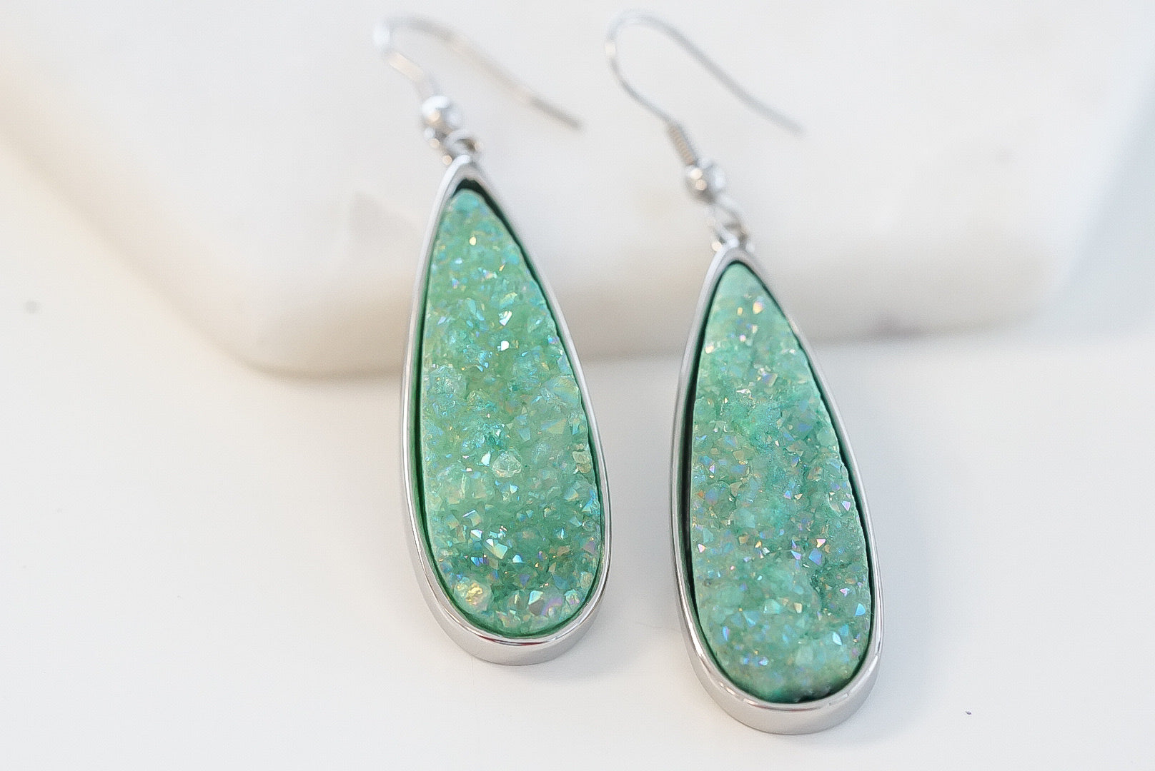 Druzy Collection - Silver Jade Quartz Drop øreringe fine designer smykker til mænd og kvinder