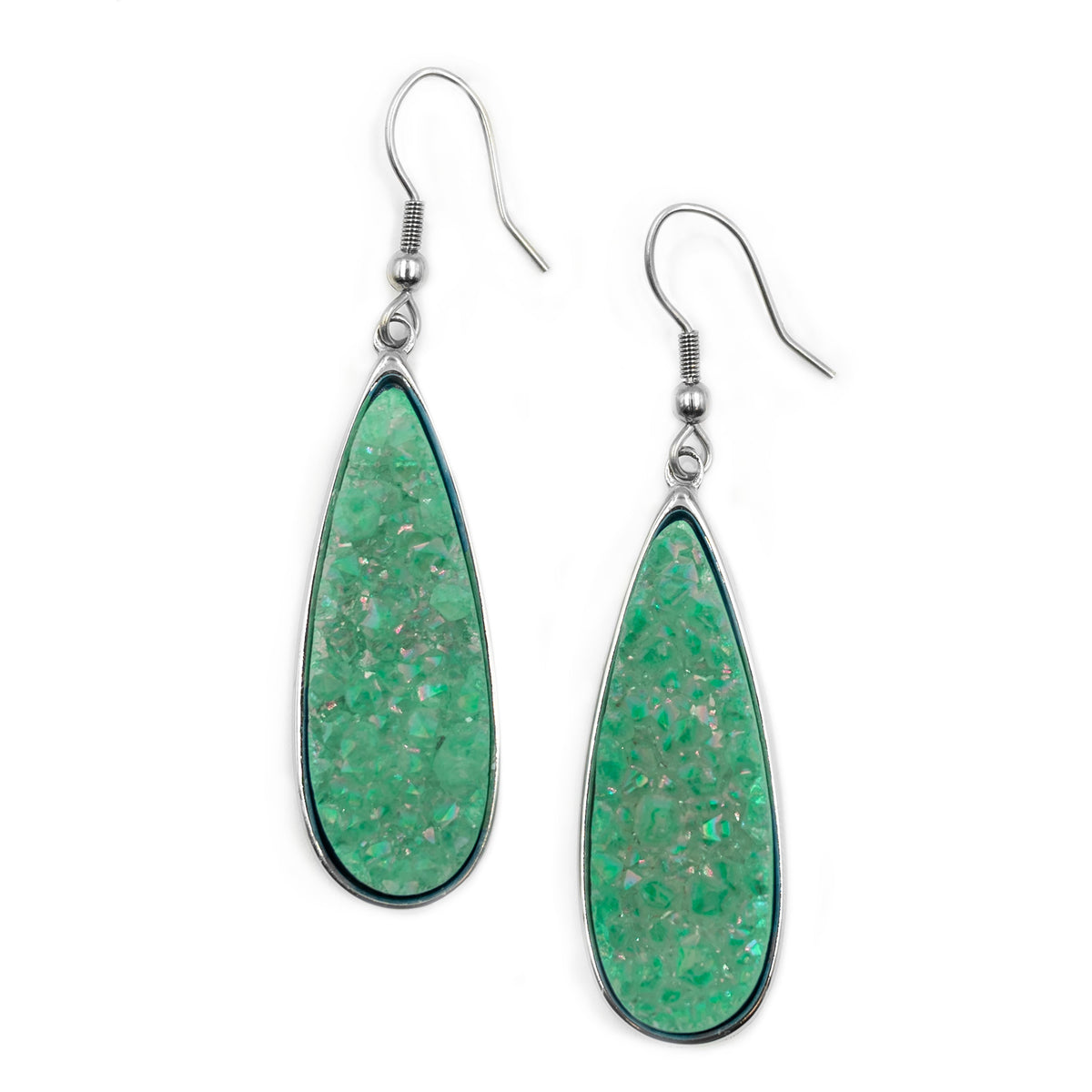 Collection Druzy - Boucles d'oreilles pendantes en argent et quartz jade, bijoux de créateur raffinés pour hommes et femmes
