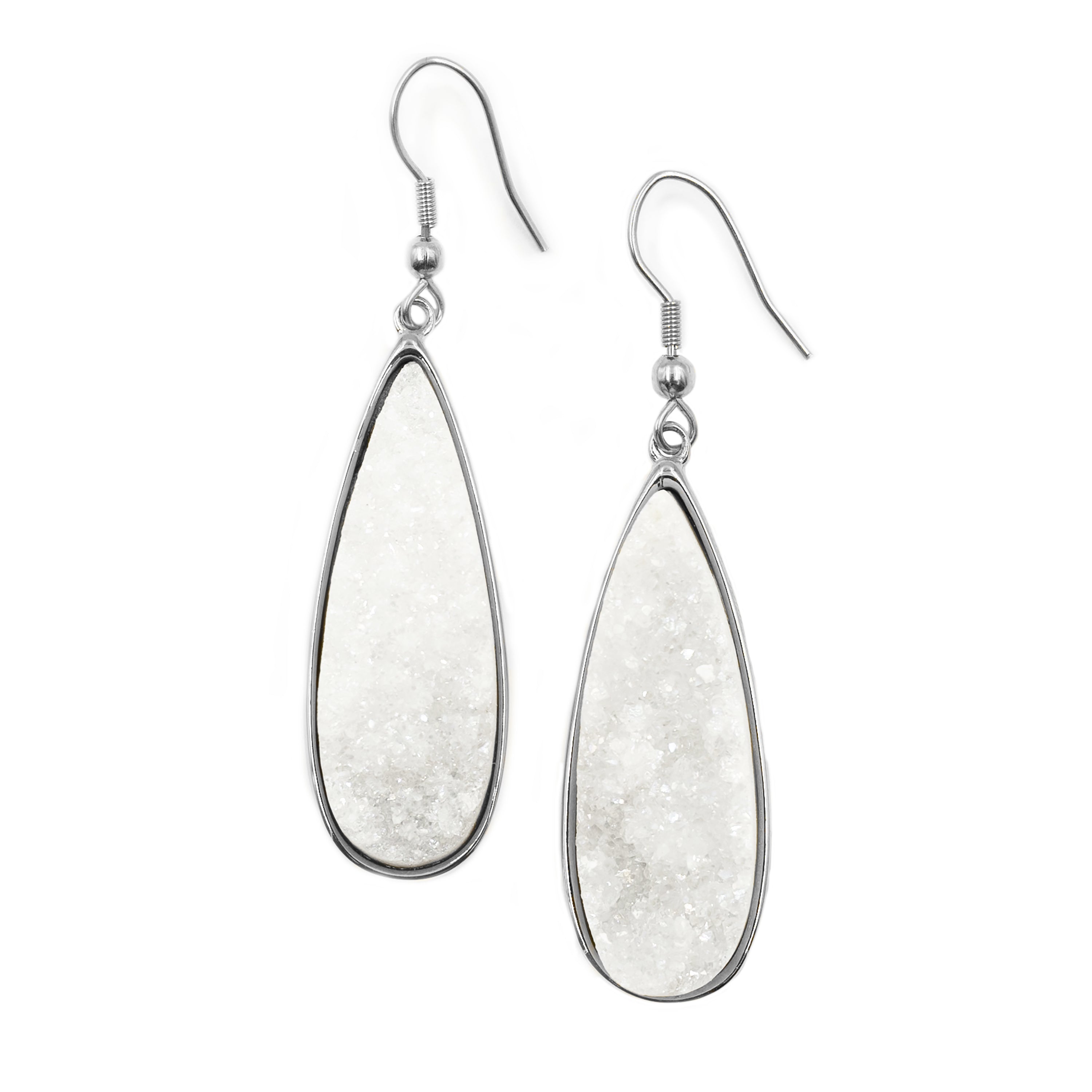 Druzy Collection - Silver Quartz Drop Earrings fine designer jewelry for men and women