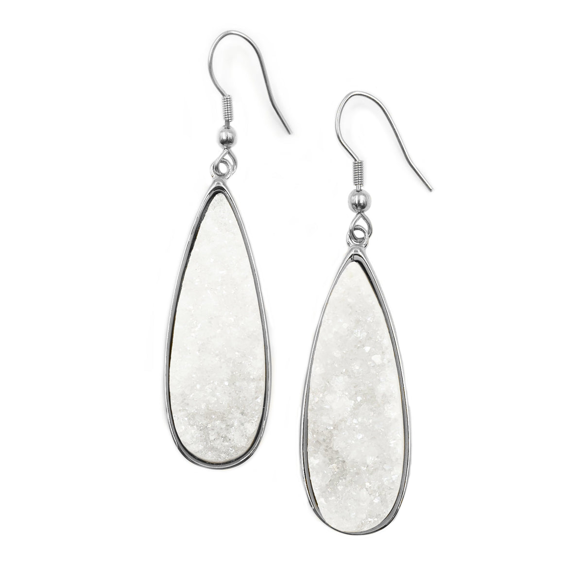 Druzy Collection - Silver Quartz Drop Earrings fina designersmycken för män och kvinnor