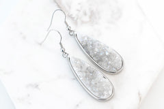Druzy Collection - Silver Quartz Drop øreringe fine designer smykker til mænd og kvinder