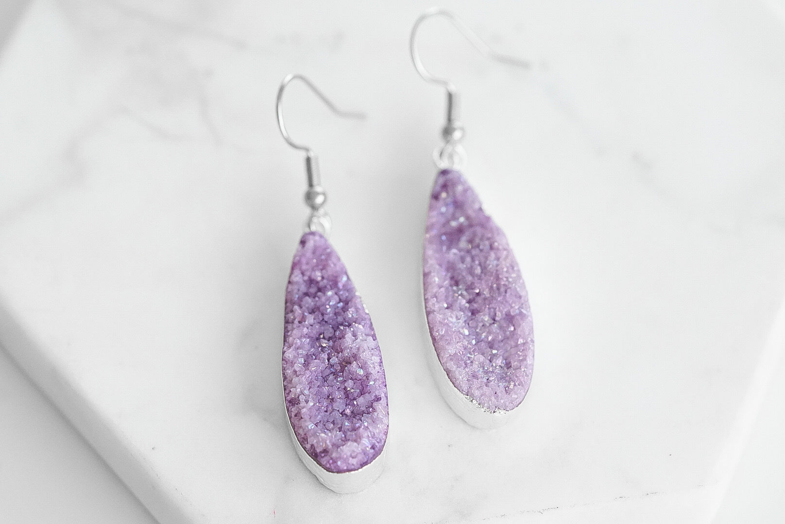 Druzy Collection - Silver Royal Drop Earrings fine designer jewelry for men and women