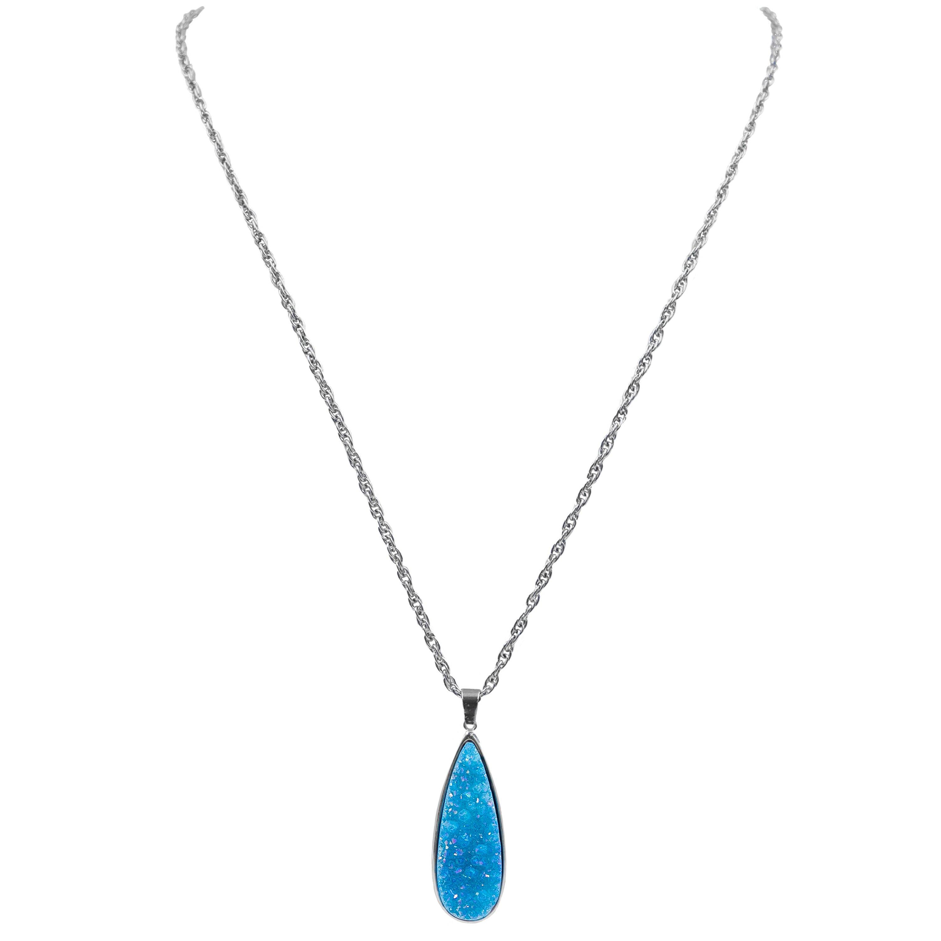 Druzy Collection - Silver Azure Quartz Drop Necklace fina designersmycken för män och kvinnor