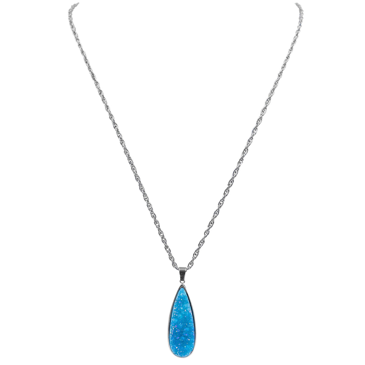 Collezione Druzy - Collana con gocce di quarzo azzurro in argento, gioielli di design per uomini e donne