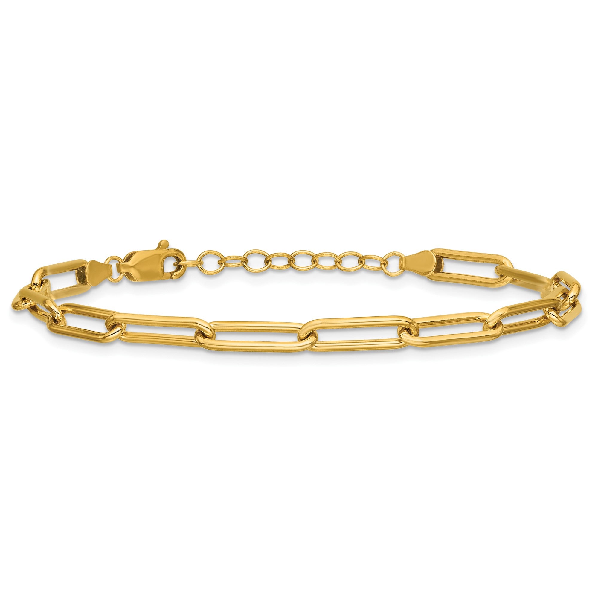 14K Yellow Gold Filled Paperclip Link Bracelet, 4mm Width, 6.5 Inch Length with 1 Inch Extension Chain