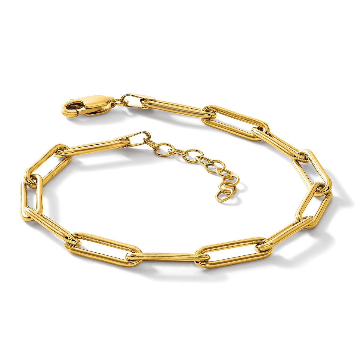 14K Yellow Gold Filled Paperclip Link Bracelet, 4mm Width, 6.5 Inch Length with 1 Inch Extension Chain
