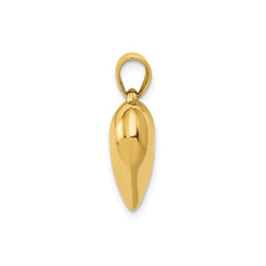 Ciondolo a forma di cuore soffiato 3D lucido in oro giallo 14k, gioielli di design per uomini e donne