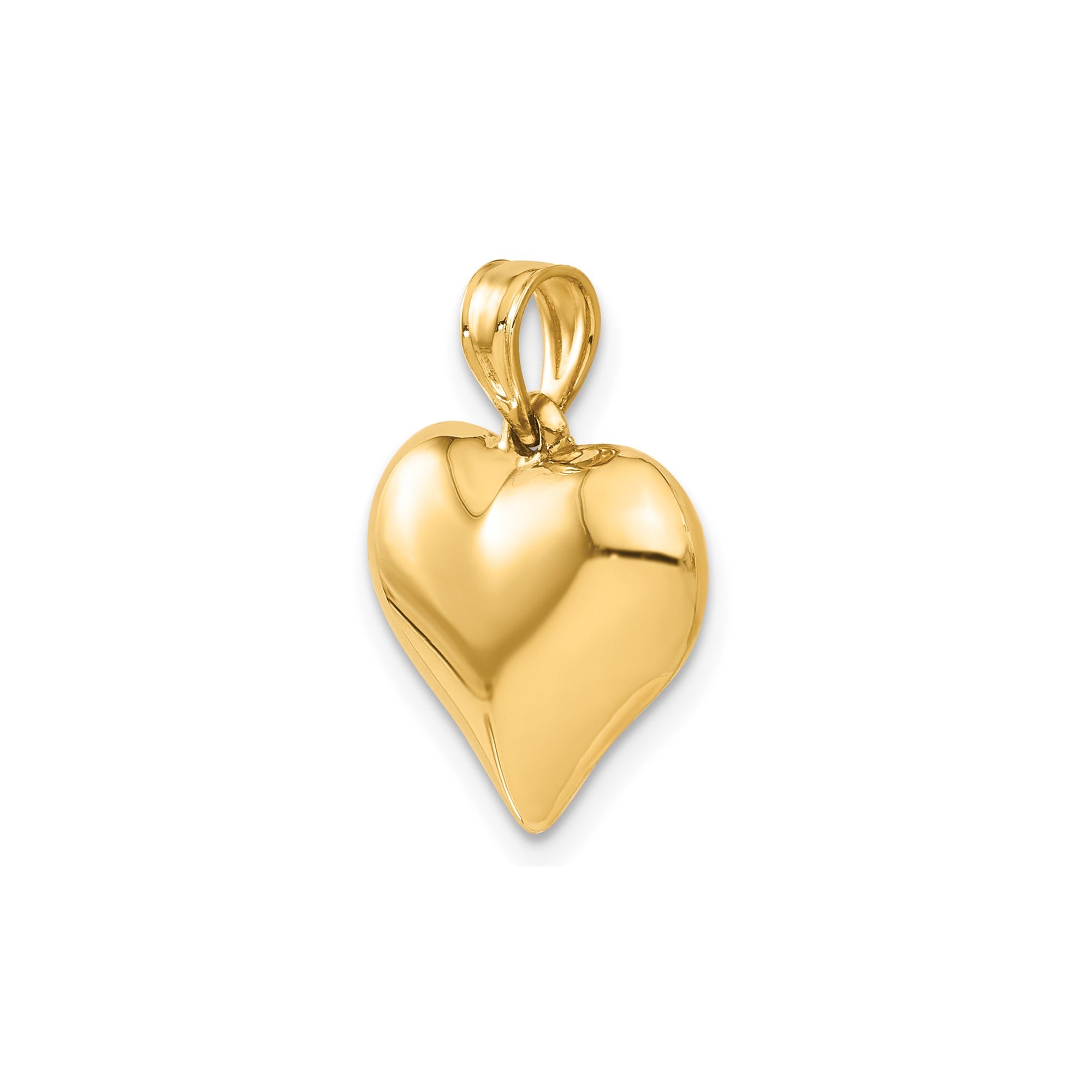 Ciondolo a forma di cuore soffiato 3D lucido in oro giallo 14k, gioielli di design per uomini e donne