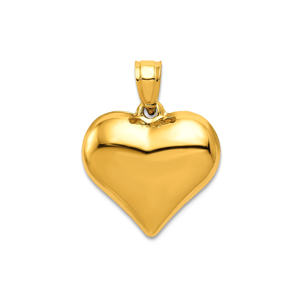 14k gult guld polerat 3-D Puffed Heart Pendant Charm fina designersmycken för män och kvinnor