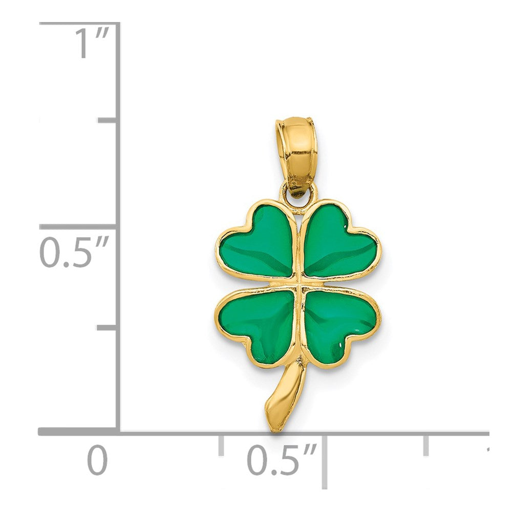 14K Yellow Gold 4-Leaf Clover Enameled, 20x10mm