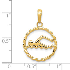 14k Yellow Gold Swimming Pendant, 16mm Diameter