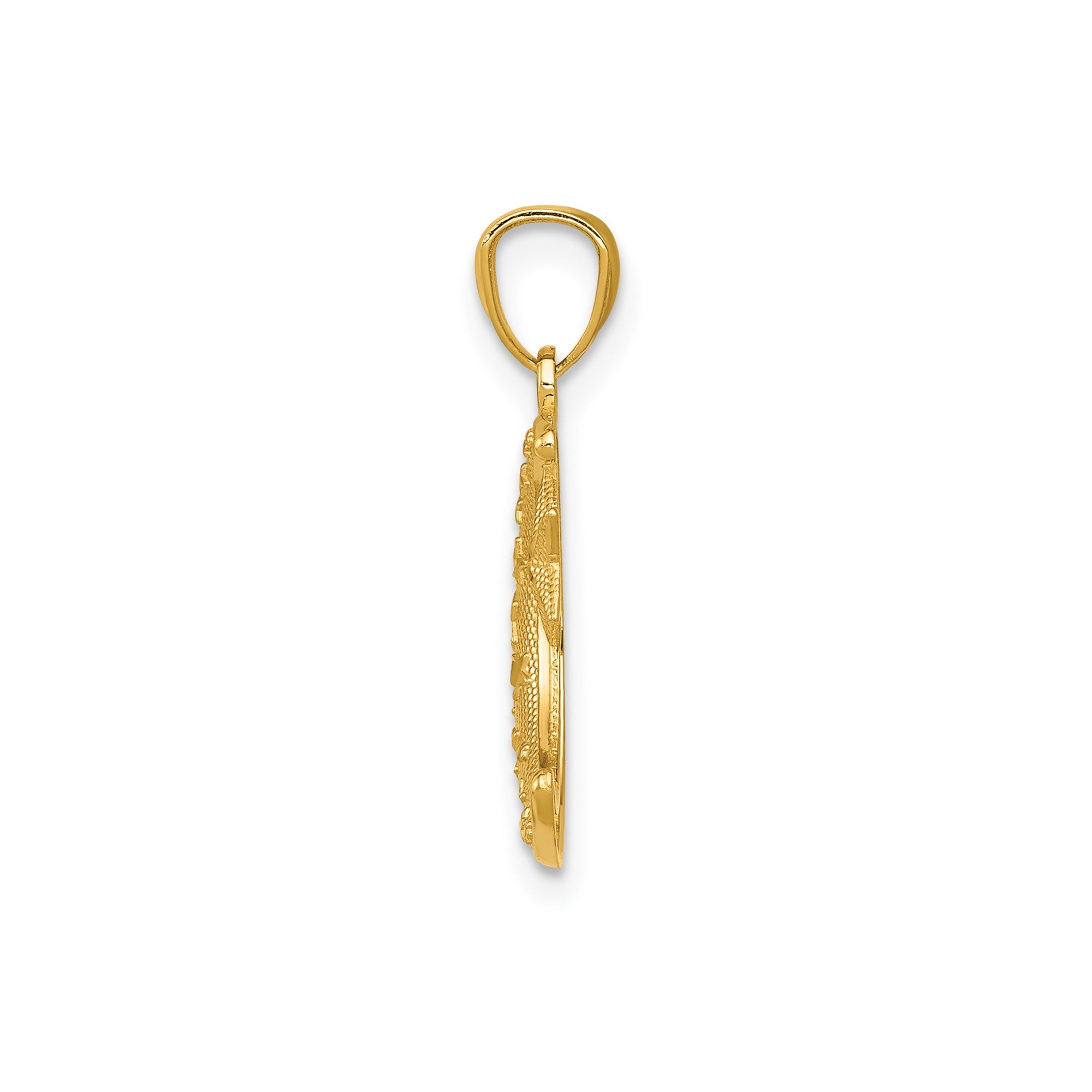 14k Yellow Gold Crescent Moon and Star Pendant, 19mm