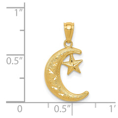 14k Yellow Gold Crescent Moon and Star Pendant, 19mm