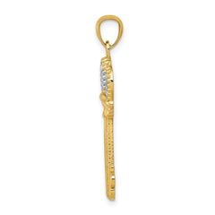 14K and White Gold Fleur De Lis Crown Key Pendant,31x12mm