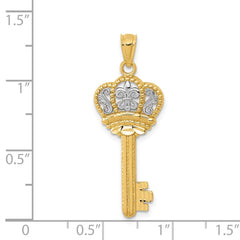 14K and White Gold Fleur De Lis Crown Key Pendant,31x12mm