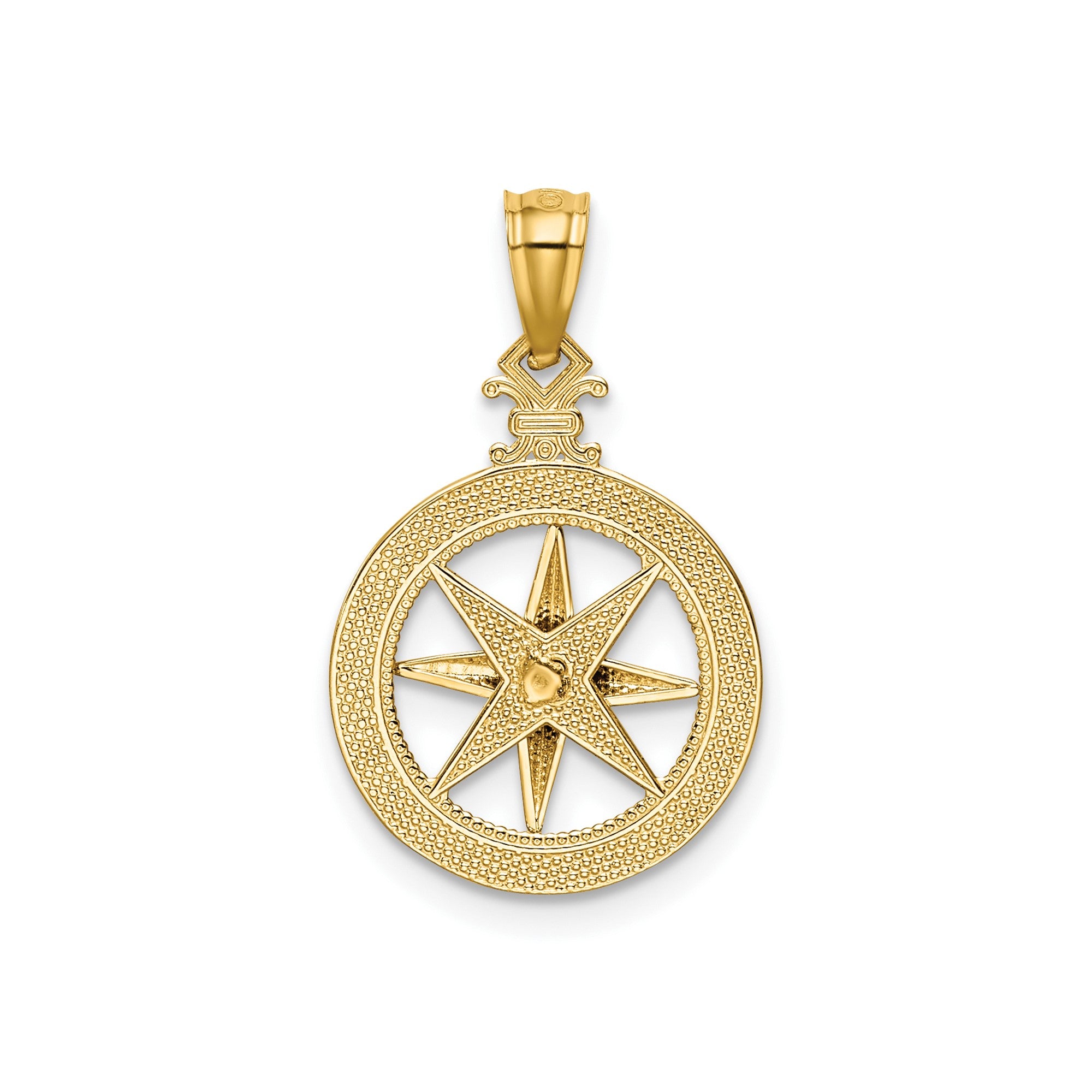 14k Yellow Gold Diamond-cut Compass Pendant, 22mm