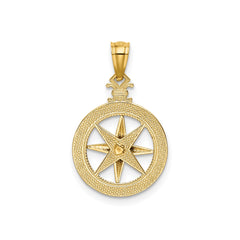 14k Yellow Gold Diamond-cut Compass Pendant, 22mm