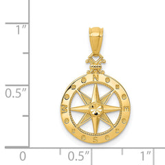 14k Yellow Gold Diamond-cut Compass Pendant, 22mm