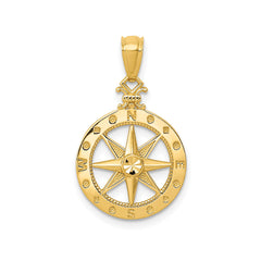 14k Yellow Gold Diamond-cut Compass Pendant, 22mm