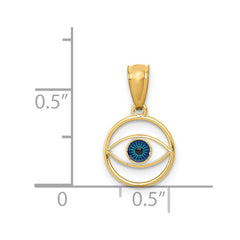 14k Yellow Gold Blue Enamel Eye Pendant, 16mm