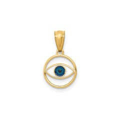 14k Yellow Gold Blue Enamel Eye Pendant, 16mm