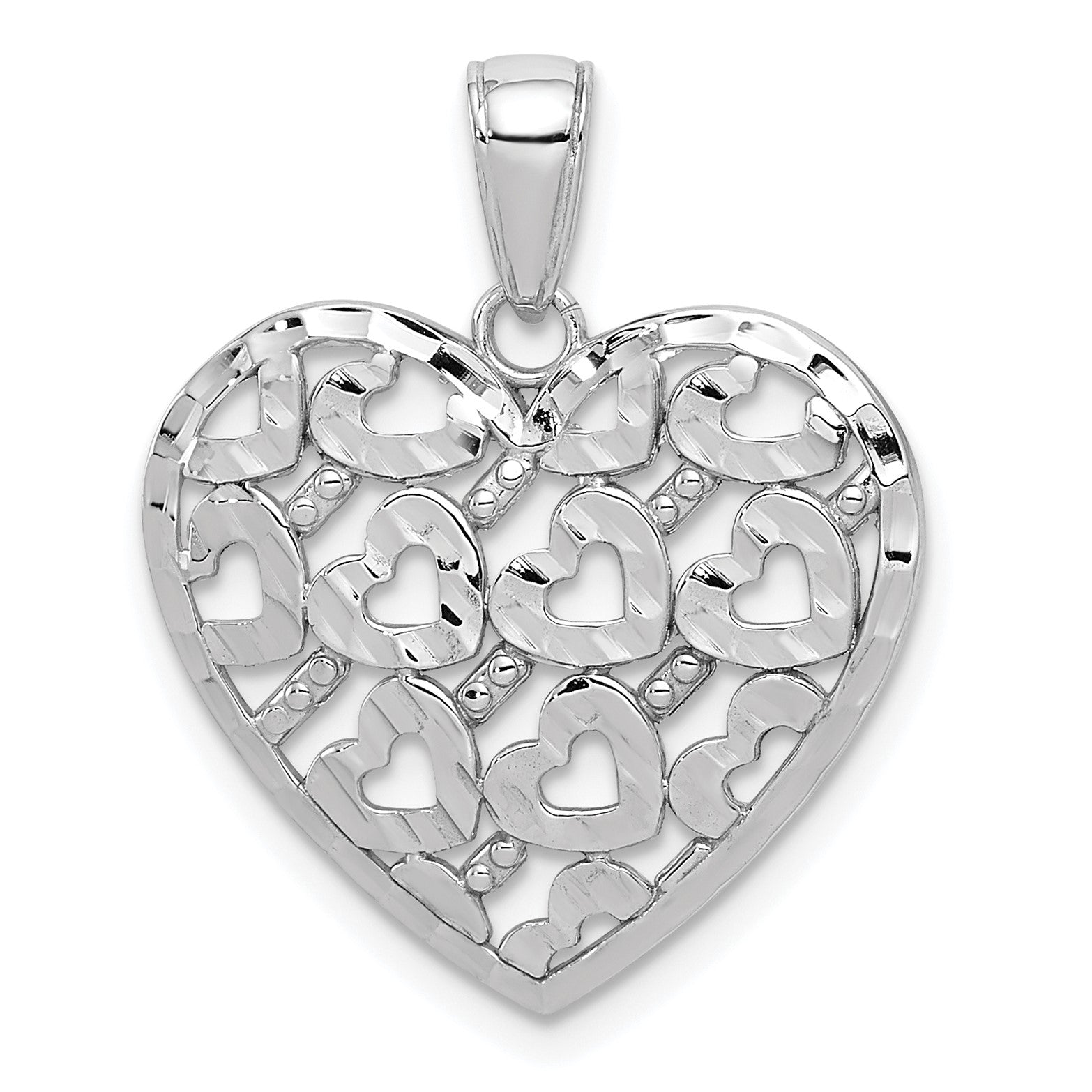 14K Gold Diamond Cut Heart Pattern With Heart Charms, 23x20mm fine designer jewelry for men and women